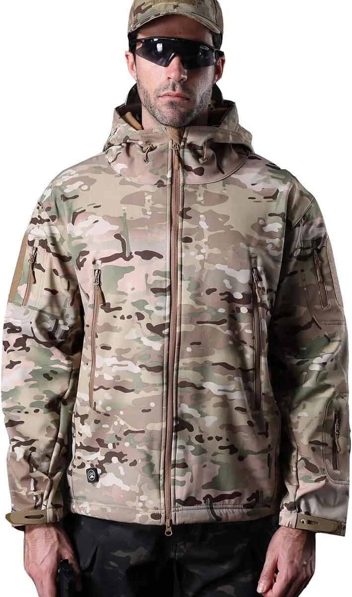 Men's Soft Shell Military Tactical Jacket Outdoor Camouflage Hunting Fleece Hooded Coat