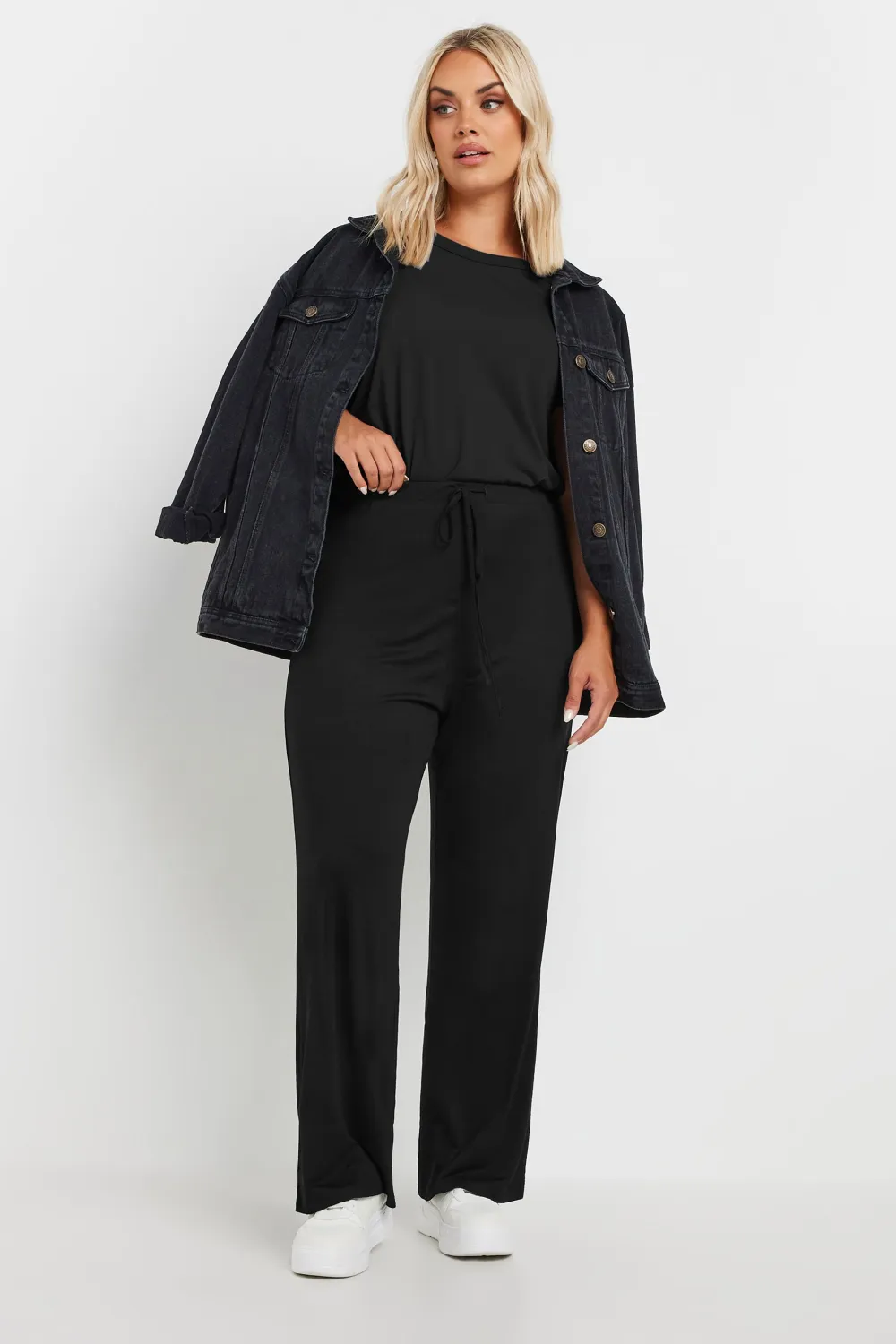 YOURS BESTSELLER Curve Black Wide Leg Pull On Stretch Jersey Yoga Pants