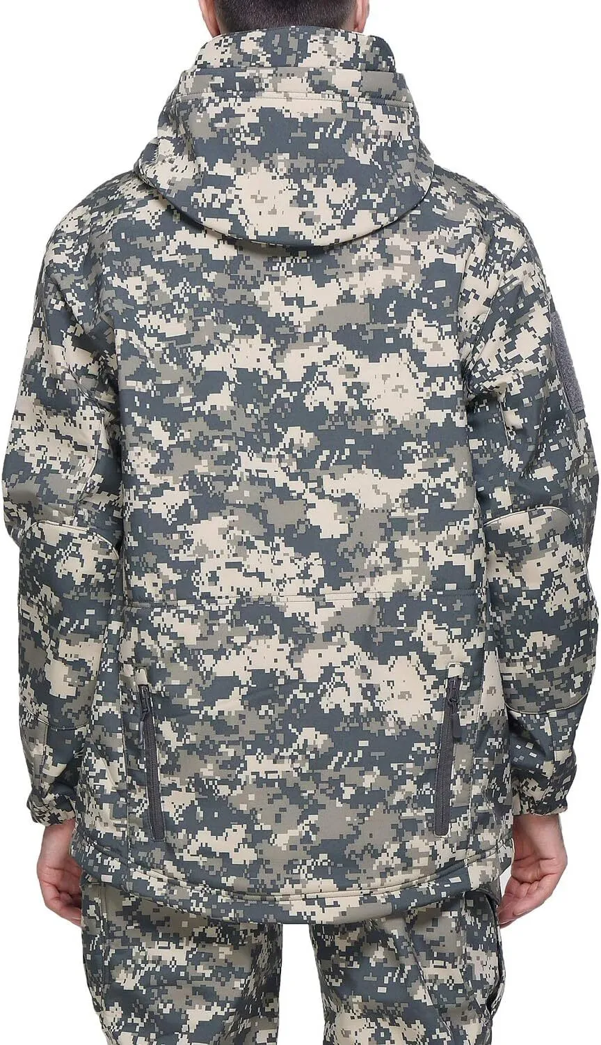 Men's Military Tactical Jackets Softshell Winter Warm Fleece Hooded Coat Outdoor Hiking Hunting Jacket