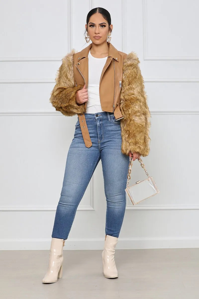 Artificial Fur & Leather Jacket Short Outerwear