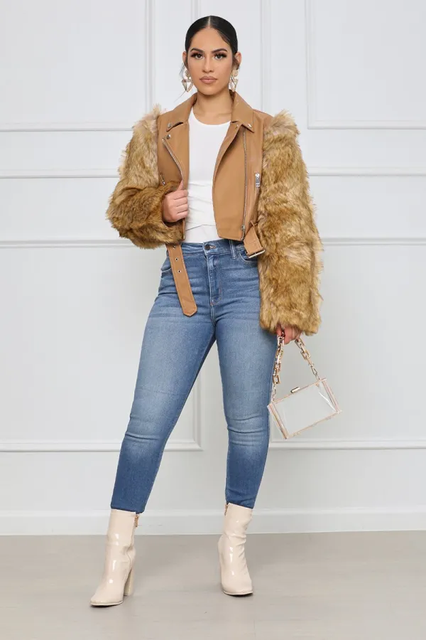 Artificial Fur & Leather Jacket Short Outerwear