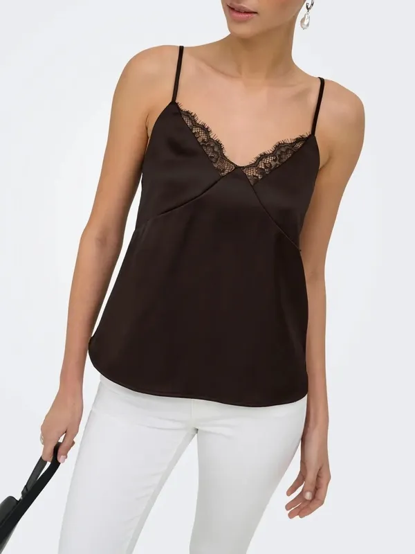 Lace Trim Satin Tank Top