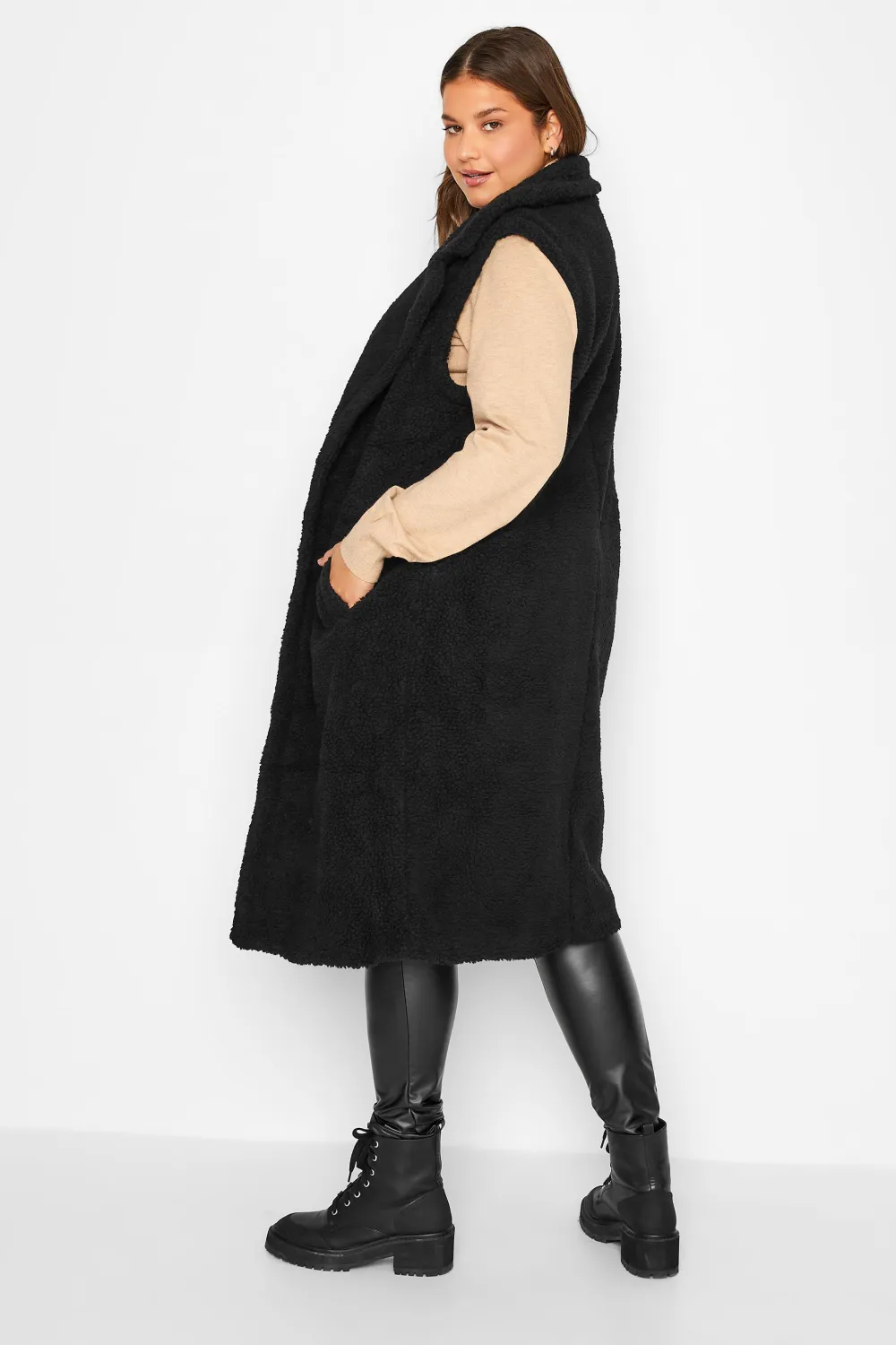 LTS Tall Black Longline Teddy Gilet