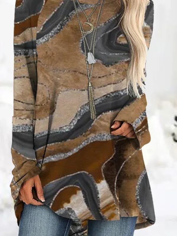 Crew Neck Long Sleeve Random Print Regular Medium Elasticity Loose Shirt For Women