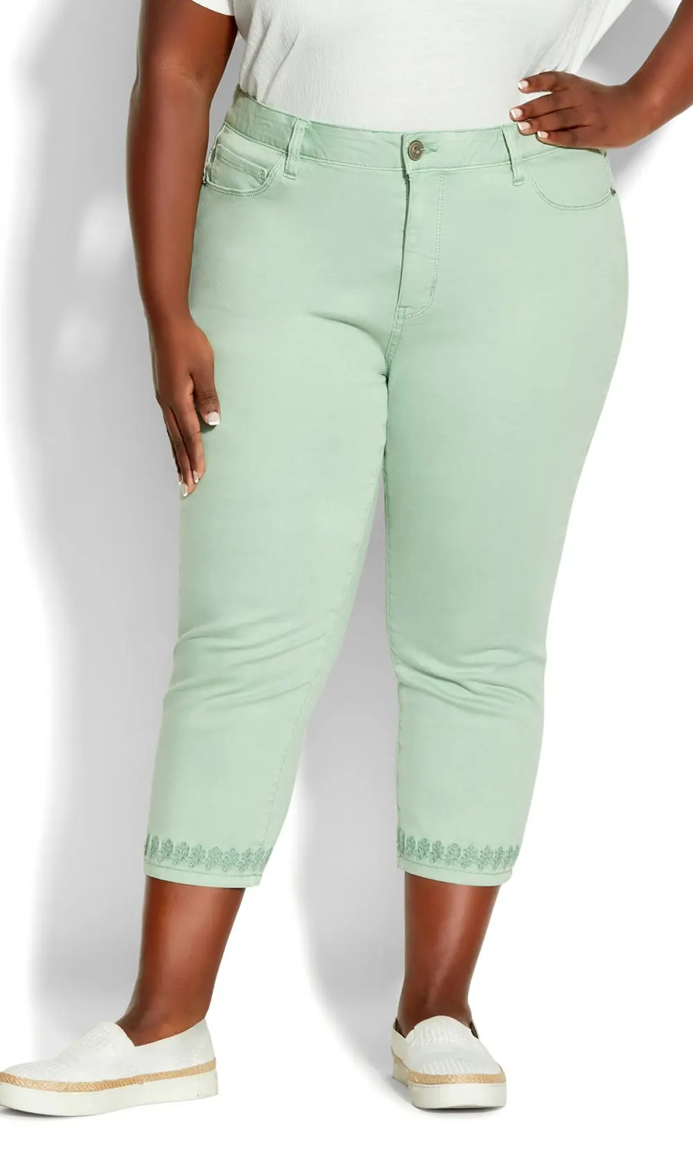Evans Mint Green Embrioded Cropped Jeans