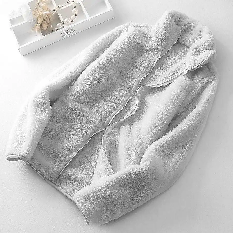 Women's Fleece Cardigan Stand-up Collar Jacket Thick Warm
