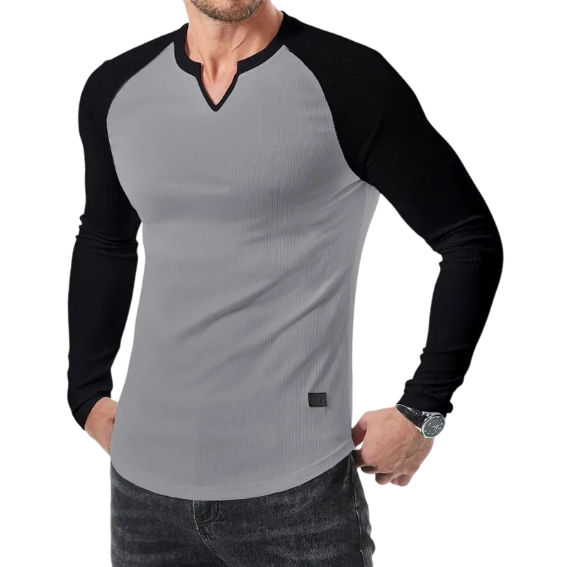 Mens Long Sleeve Muscle T Shirts Casual V-Neck Longline Ribbed Tee Shirts