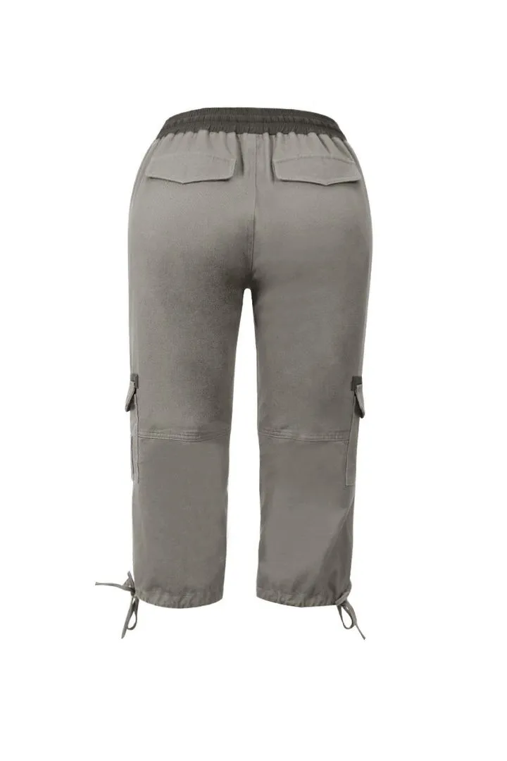 Drawstring Waist Flap Pocket Design Capris Pants