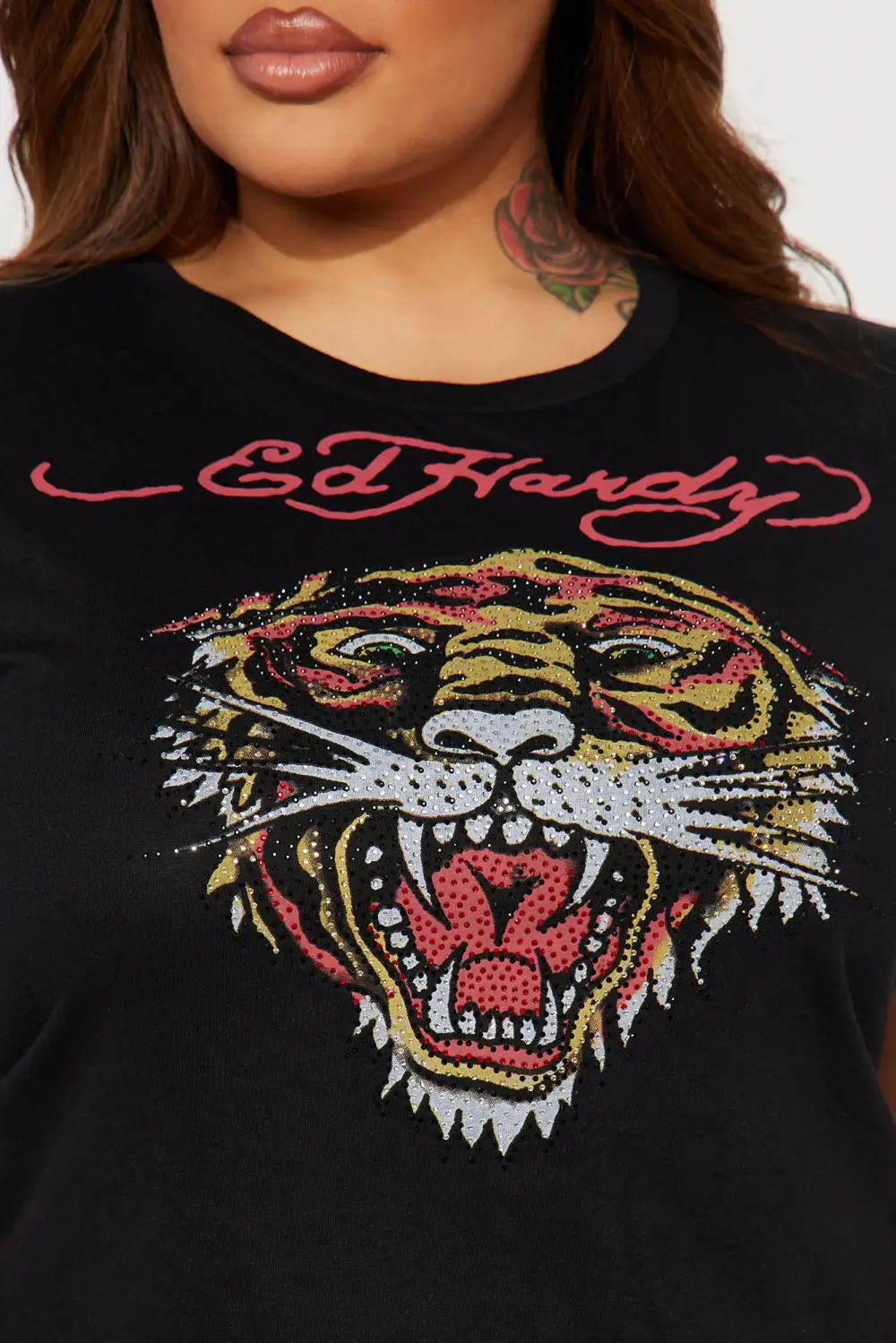 Tiger Heart Ed Hardy Rhinestone Tee - Black