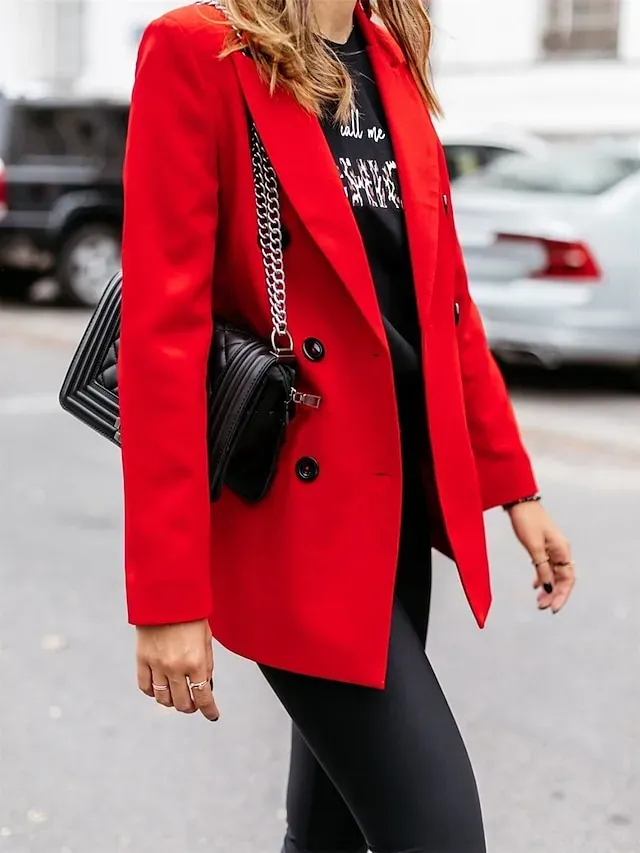 Women's Blazer Outdoor Button Solid Color Warm Fashion Regular Fit Outerwear Long Sleeve Fall Light Blue S