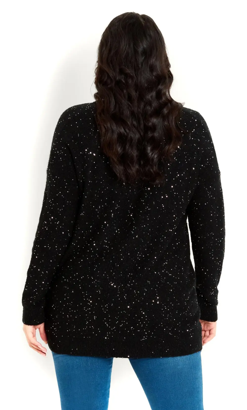 Evans Black & Silver Sequin V-Neck Knit Jumper