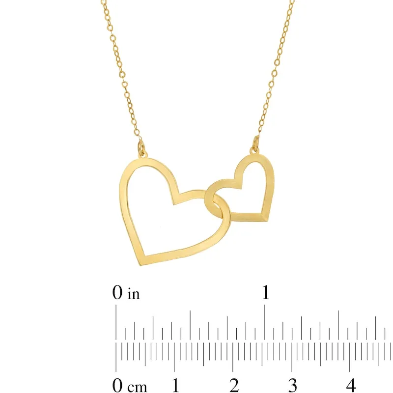 Double Heart Necklace 10K Yellow Gold 16