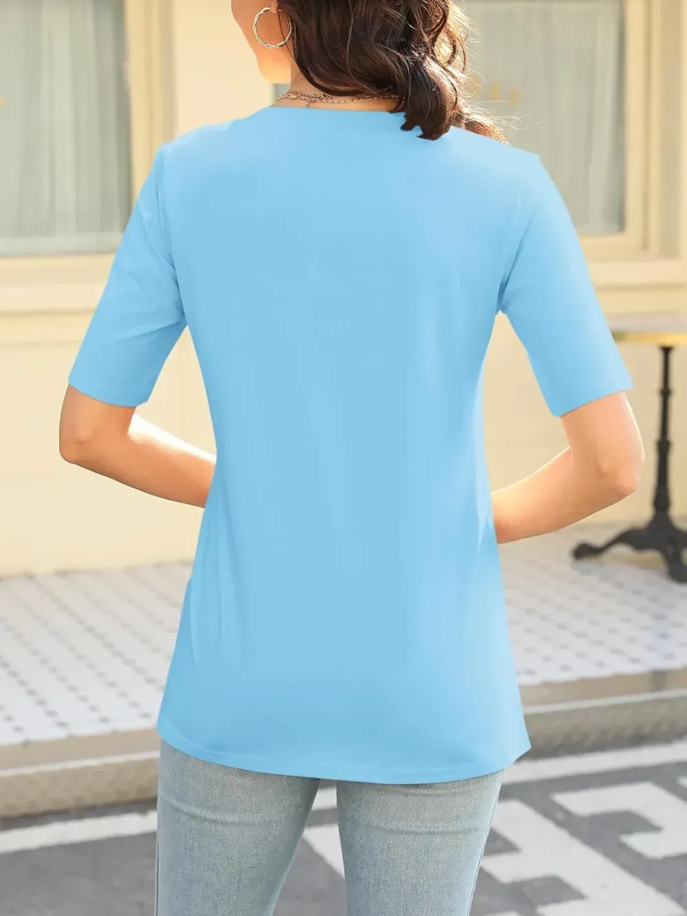 ORANDESIGNE Women's Color Block Short Sleeve T Shirts Casual V Neck Summer Tops Tees Loose Fit Blouses