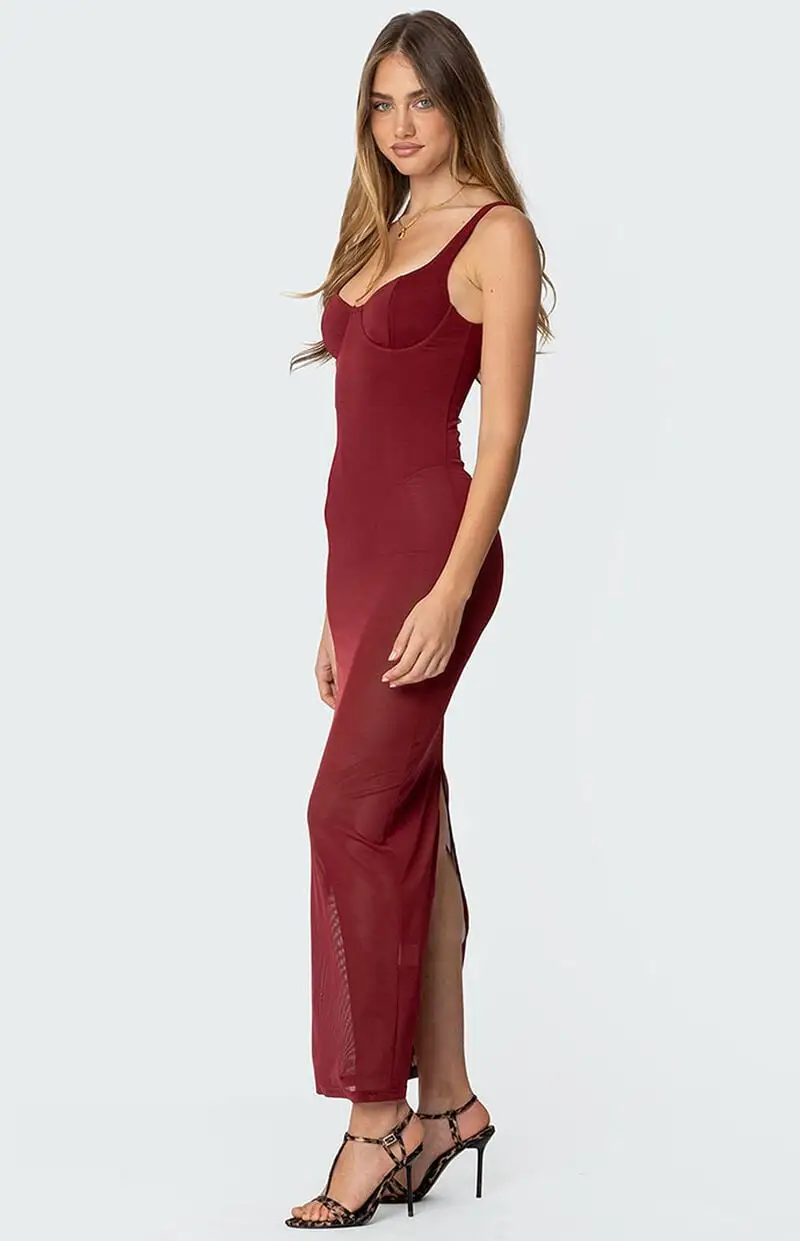 Edikted Mesh Built In Bodysuit Maxi Dress