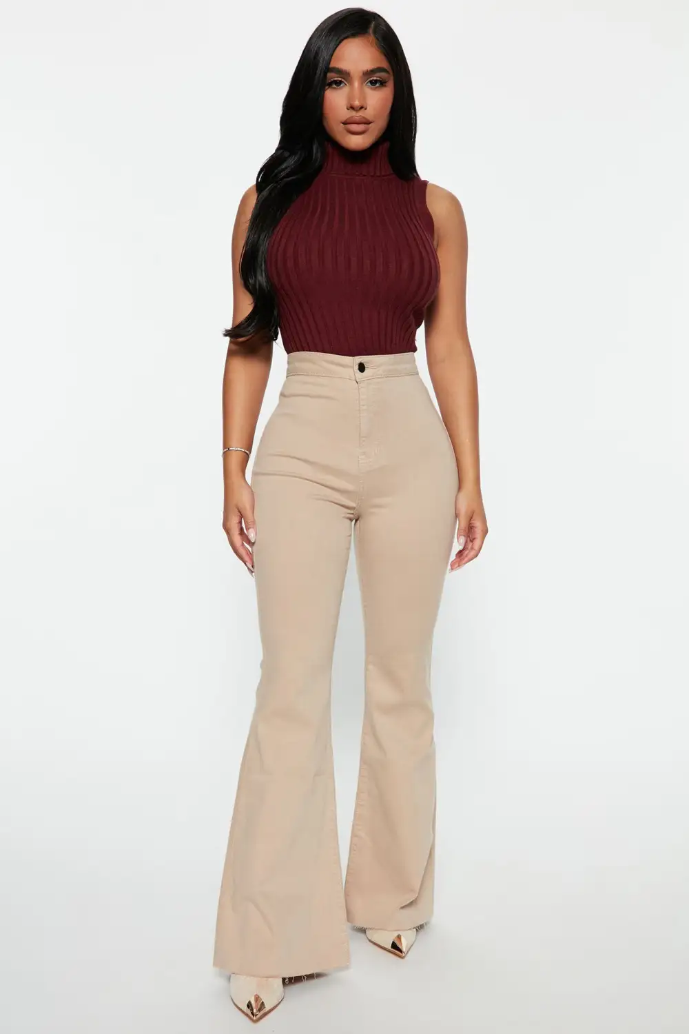 Tangled Up Ribbed Turtleneck Sweater Tank - Burgundy