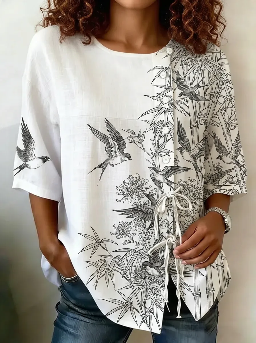 Women's Nashville Nature Lover Bamboo Swallow Printed Top