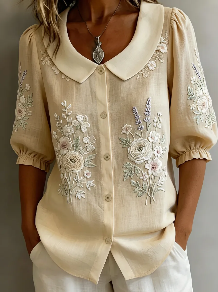 Women's Nashville Floral Embroidery Printed Blouse