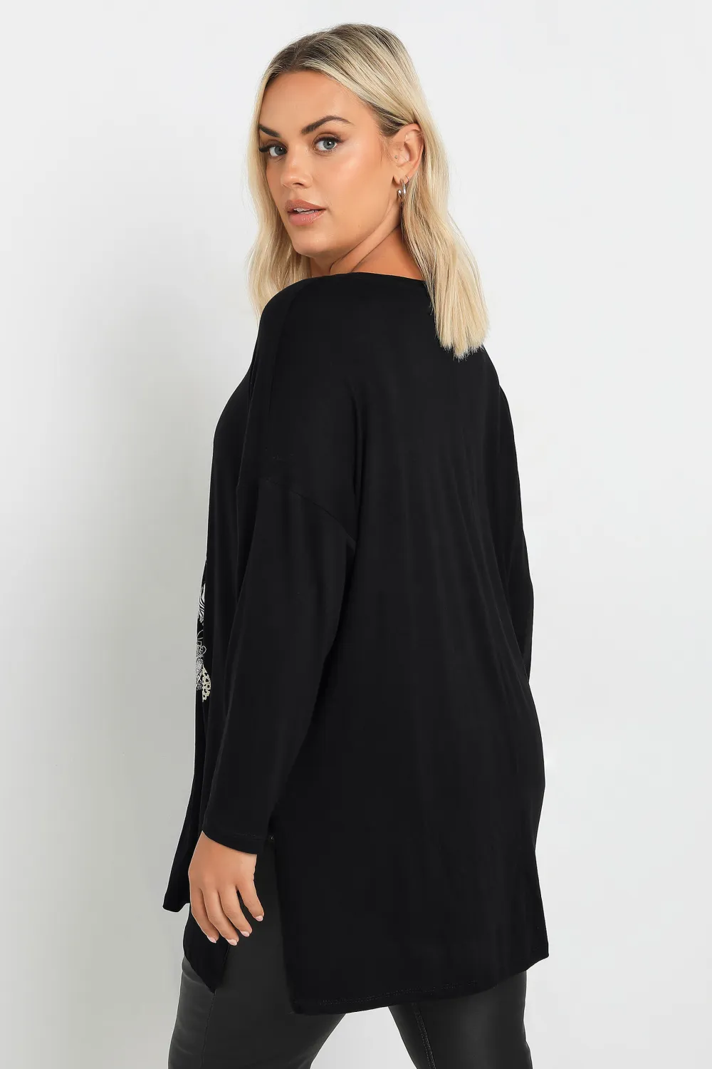 YOURS Curve Black 'Meowy Christmas' Slogan T-Shirt