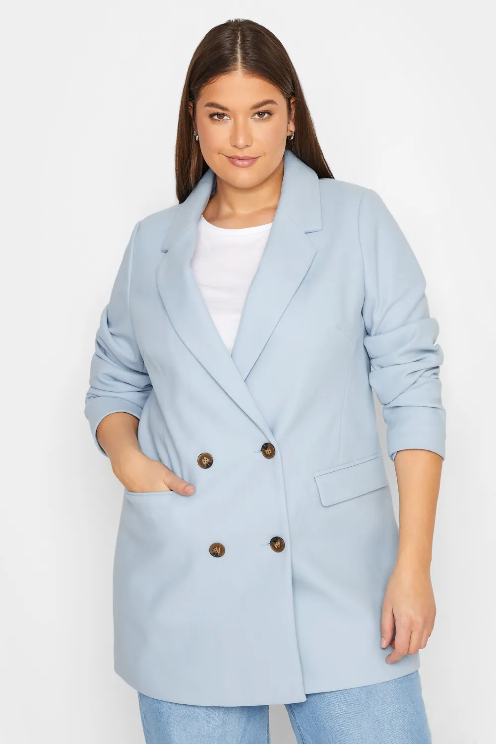 LTS Tall Light Blue Double Breasted Brushed Jacket