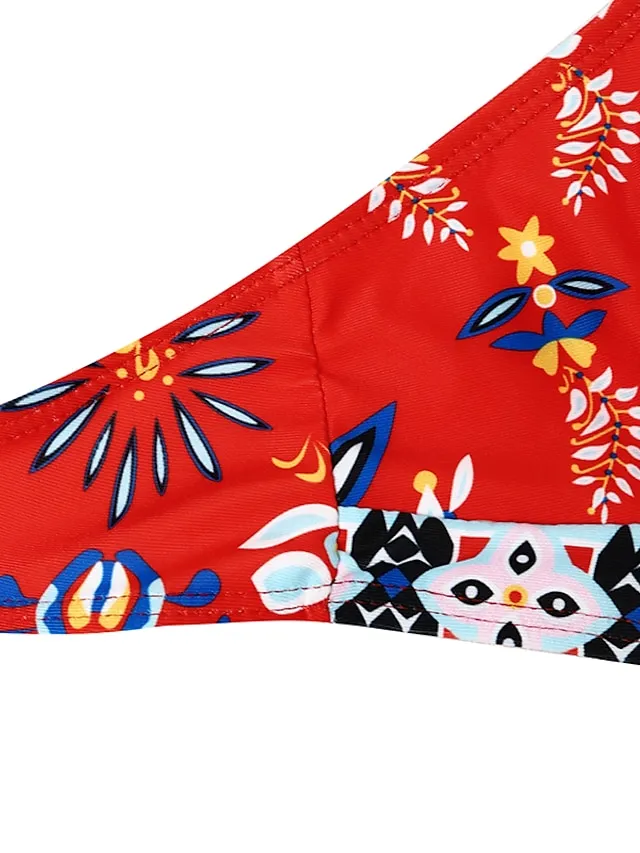 Women's Swimwear Bikini Bathing Suits 2 Piece Normal Swimsuit Halter 2 Piece Sexy Floral Print Light Green Pink Purple Padded V Wire Bathing Suits Sports Vacation Beach Wear