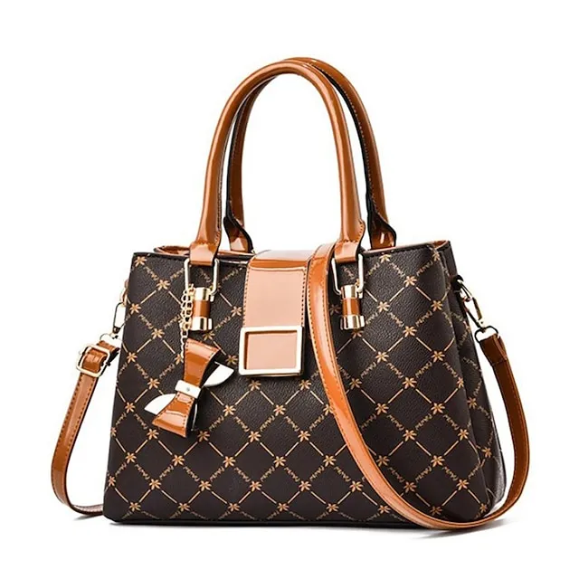 Women's Handbag Crossbody Bag PU Leather Daily Bowknot Large Capacity Plaid dark maple leaf with coffee Light Maple with Naturals Dark Maple with Naturals