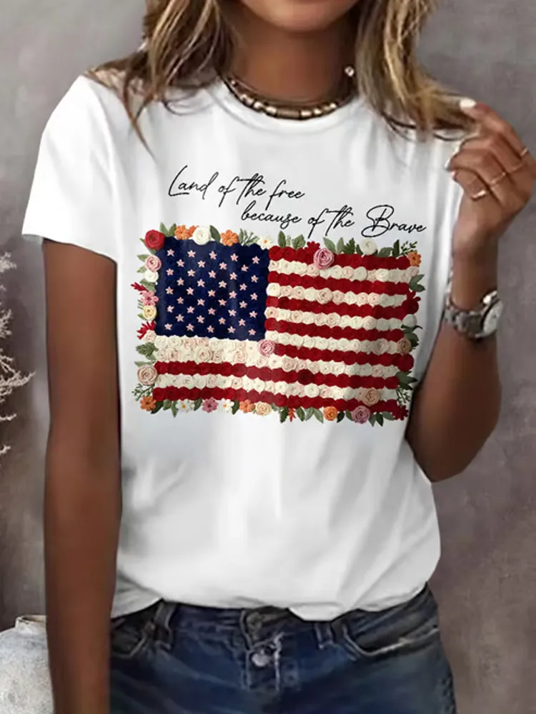 Retro Independence Day Land Of The Free Because Of The Brave Print T-shirt