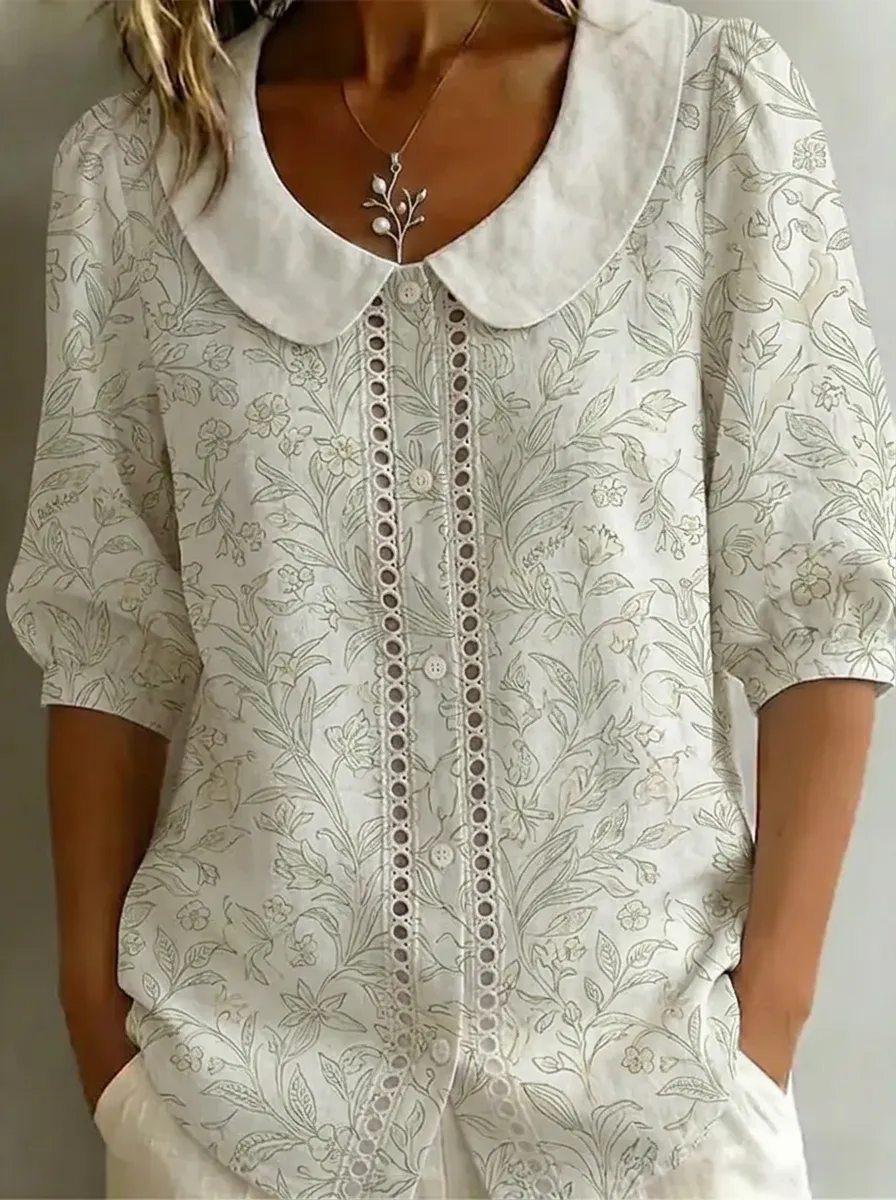 Women's Nashville Floral Botanical Printed Peter Pan Collar Blouse