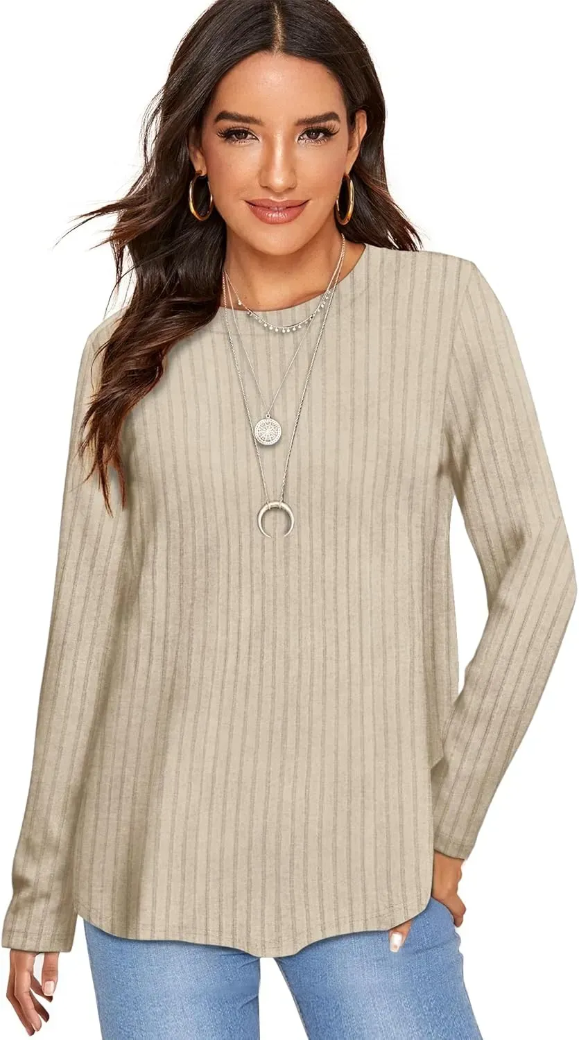 OFEEFAN Long Sleeve Shirts for Women Lightweight Crew Neck Casual Tunic Tops