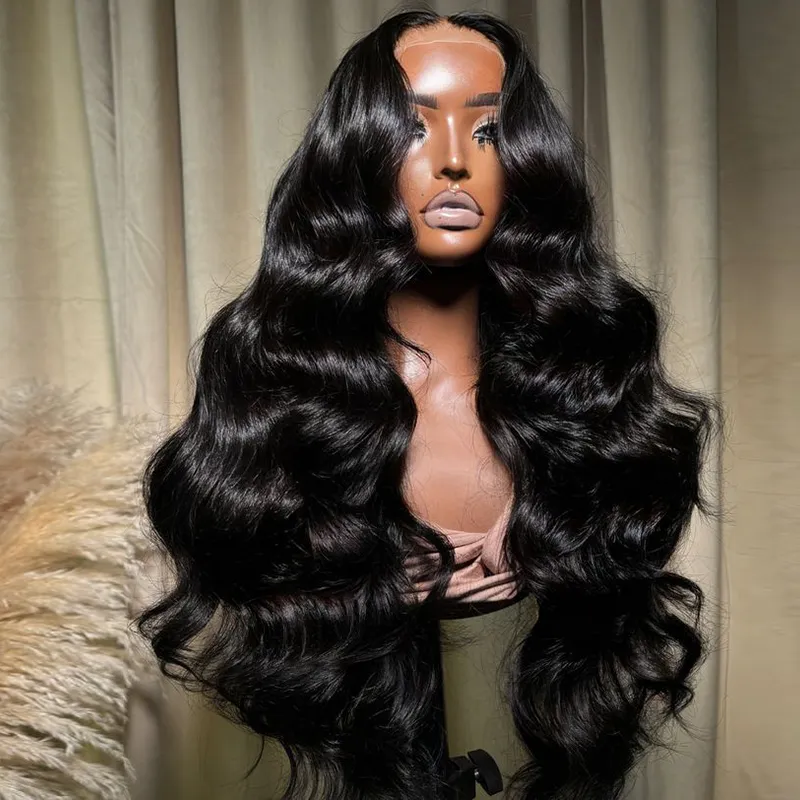 #1 Jet Black Raw Hair Super Double Drawn 13×6 Body Wave Full Lace Frontal Human Hair Wigs 250% Density