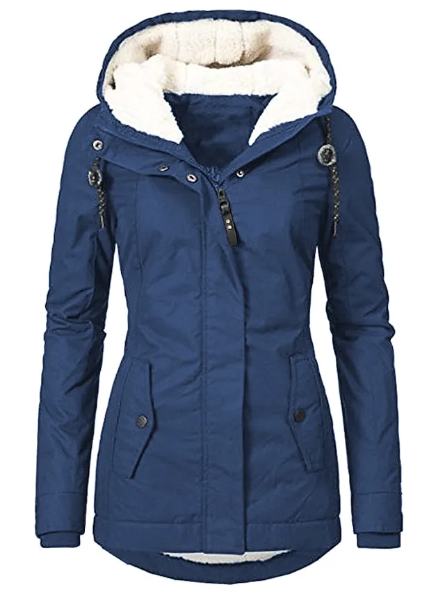 Women's Parka Street Fall Winter Puffer Jacket Long Coat Windproof Warm 3 in 1 Loose Casual Sports Jacket Long Sleeve Solid Color Zipper Purple Blushing Pink Waterpoof Daily Wear Down Parkas  Lined