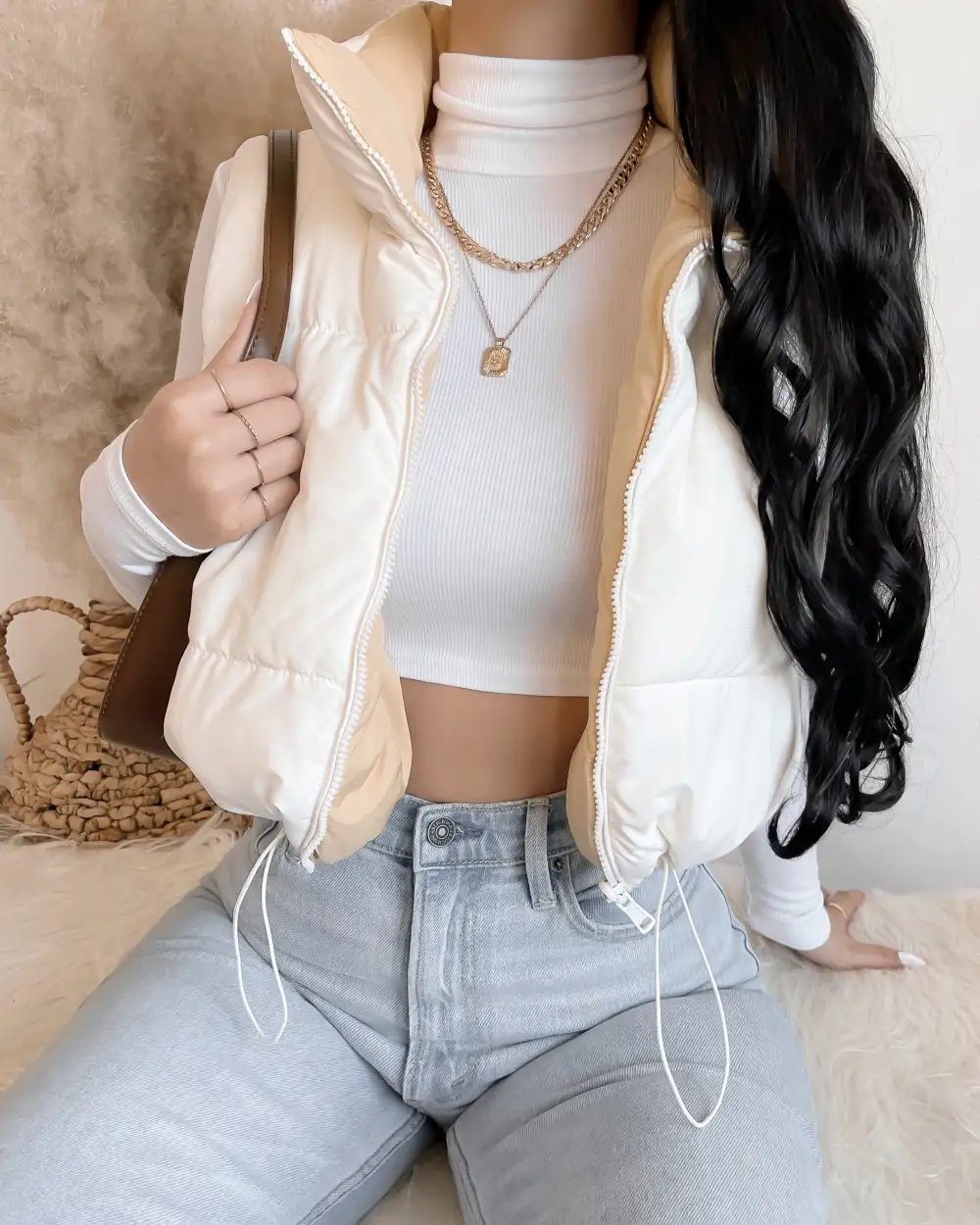 REVERSIBLE!! GIVE YOU CHILLS PUFFER VEST (IVORY/MUSTARD)