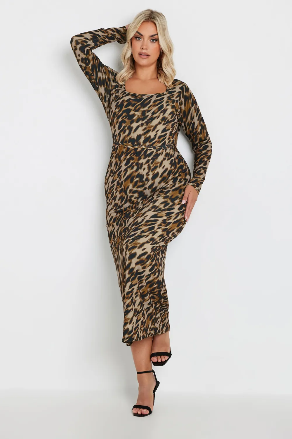 LIMITED COLLECTION Curve Brown Leopard Print Square Neck Dress