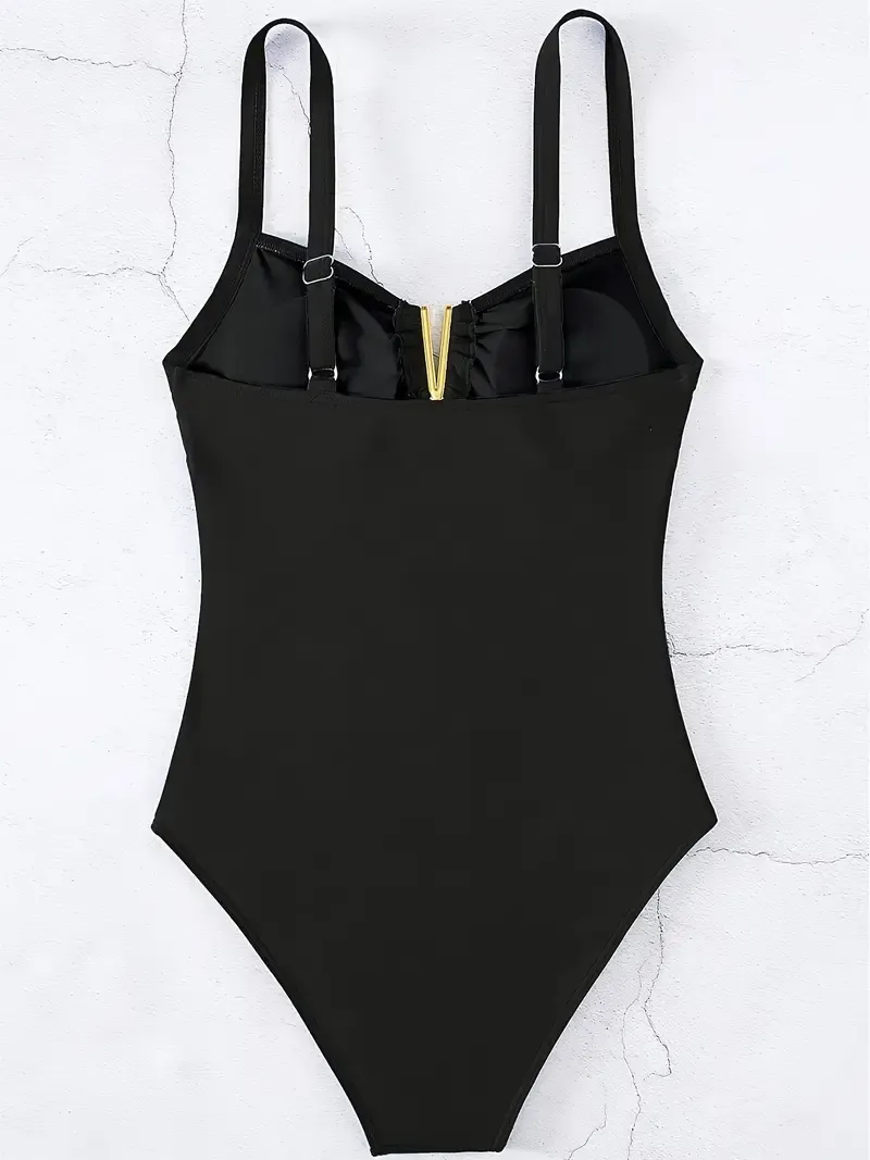 V-Notch Slimming One-piece Swimsuit, Hollow Out High Cut Bathing Suits - Nylon & Spandex - For Women - Perfect for Beach, Pool & Vacation - Ideal Gift for Summer