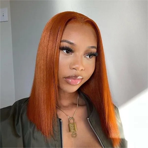 Sterly Straight Colored Short Bob Wig Orange Ginger Lace Front Human Hair Wigs For Black Women