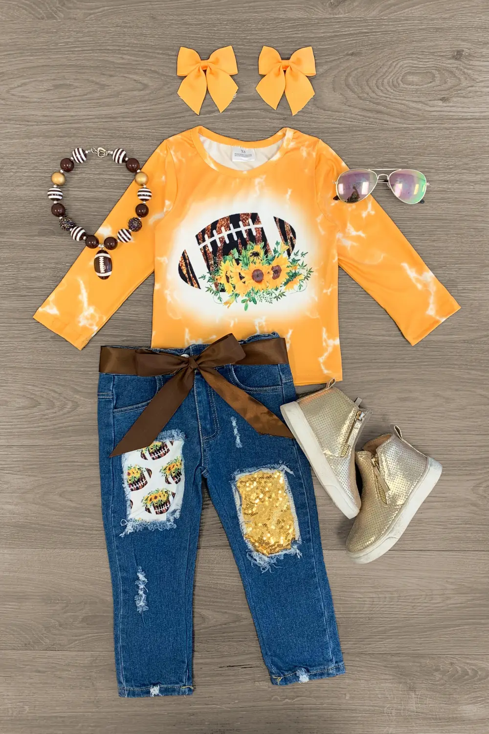 Sunflower Football Distressed Denim Pant Set