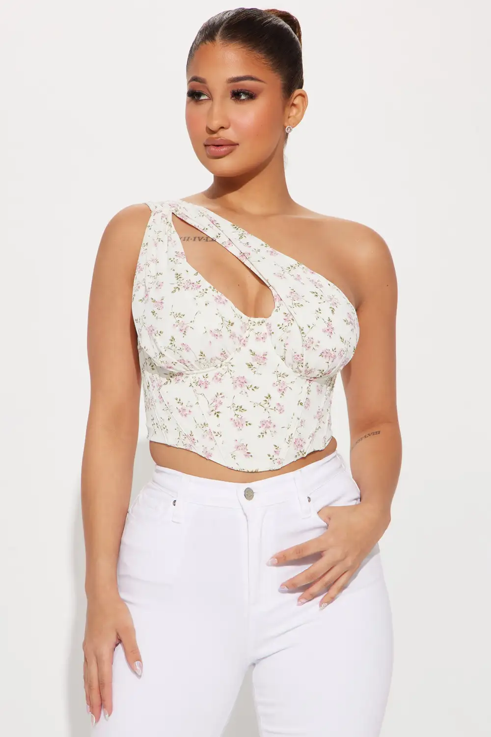Claret Floral Corset Top - Cream/combo