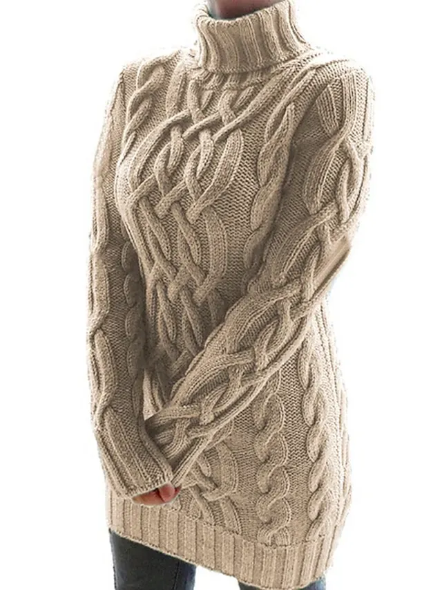 Women's Sweater Dress Jumper Dress Winter Dress Knee Length Dress Knitwear Casual Pure Color Winter Dress Daily Fall Dress Turtleneck Long Sleeve Patchwork Jacquard 2022 Regular Fit Black White Purple