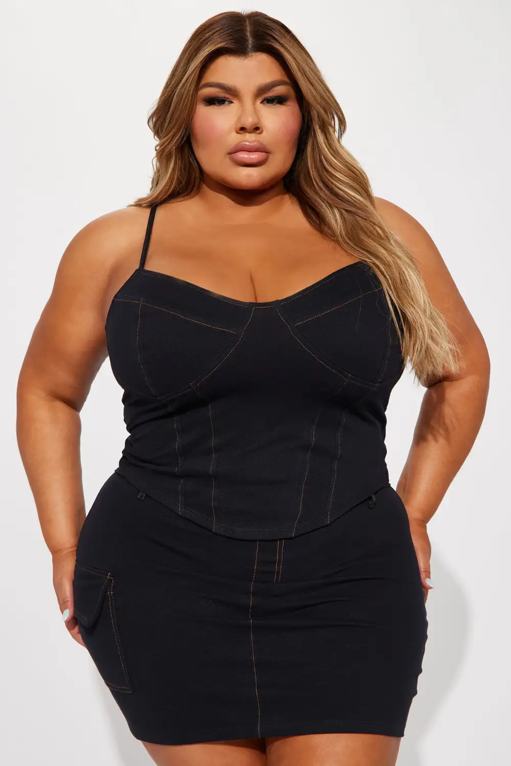 Claire Knit Denim Corset Top - Black Wash