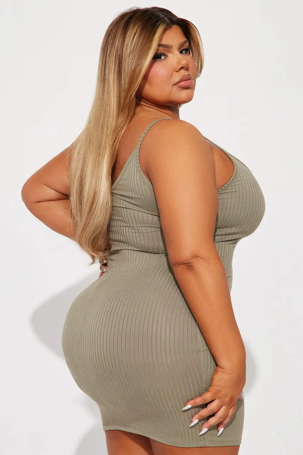 Erin Ribbed Cami Mini Dress - Green