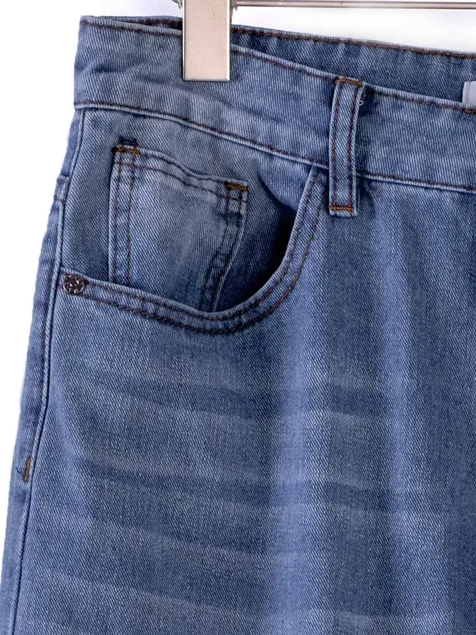 Blue Denim Plain Casual Jeans