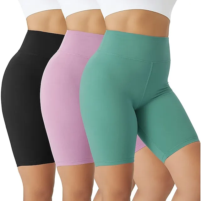 Women's Yoga Shorts Biker Shorts Workout Shorts 3 Pack Tummy Control Butt Lift Quick Dry High Waist Yoga Fitness Gym Workout Shorts Bottoms Black+White+Navy Blue Black+Grey+Navy Blue Black+Pink+Green