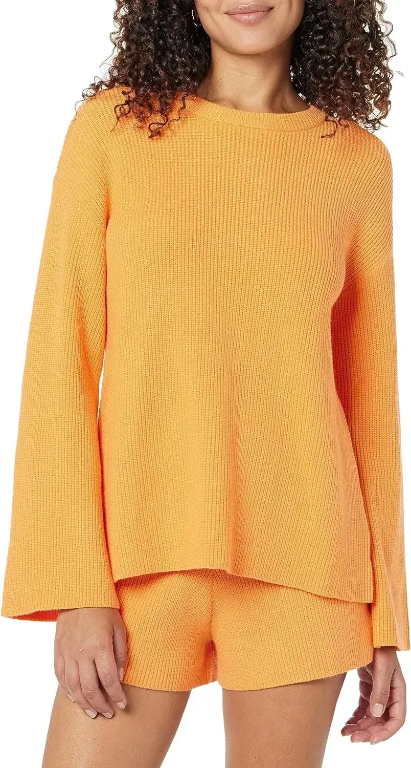 Women's Alice Crewneck Back-Slit Ribbed Pullover Sweater
