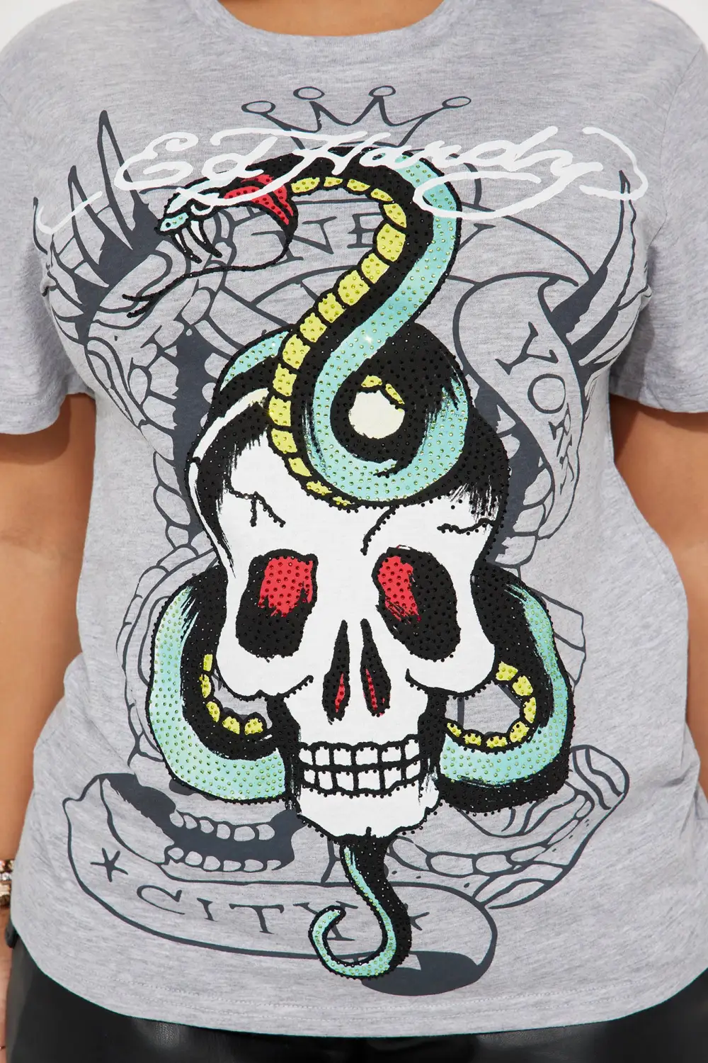 Ed Hardy Skull Rhinestone Tee - Heather Grey
