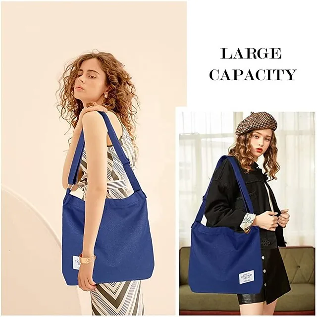 Canvas Tote Bag For Women Retro Large Size Canvas Shoulder Bag Hobo Crossbody Handbag Casual Tote For Shopping And Travel