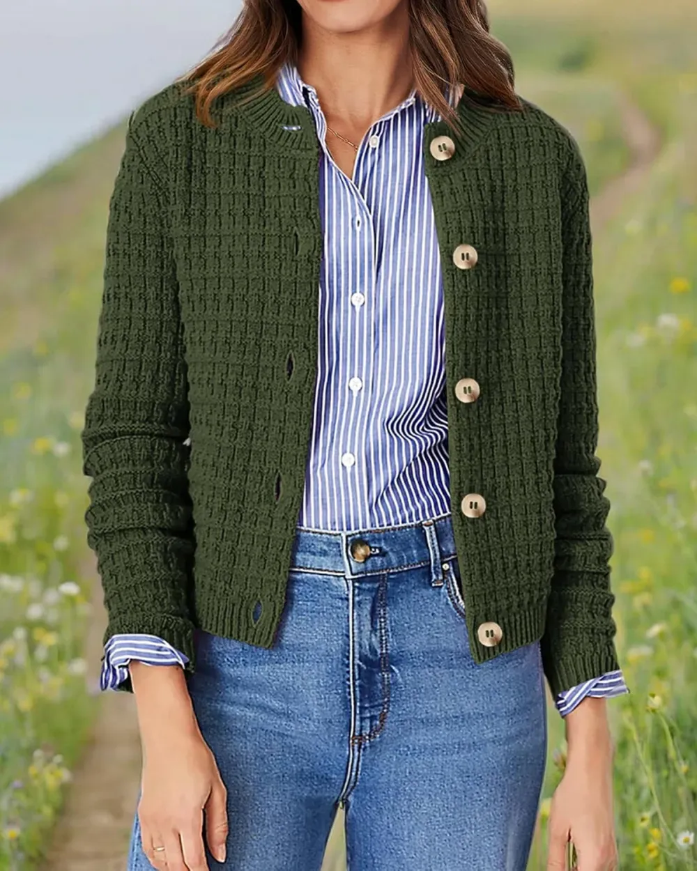 Women's Knit Cardigan Sweaters Casual Long Sleeve Open Front Button Down Trendy Jackets Outerwear