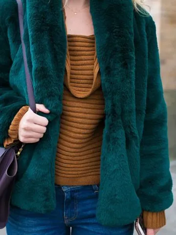 Casual Plain Long sleeve Loose Teddy Jacket