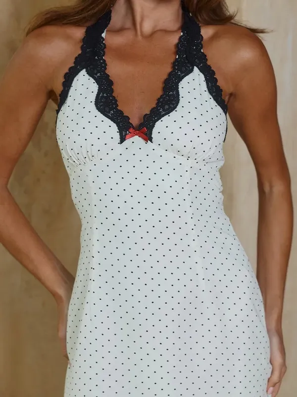 Lace Trim Halter Mini Dress