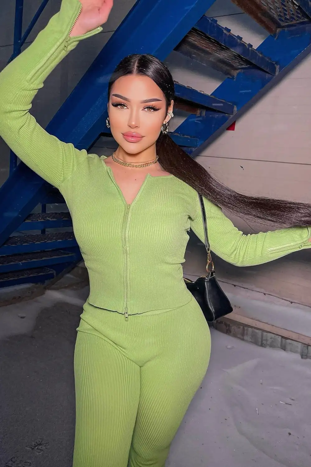 Wrong Way Sweater Pant Set - Green