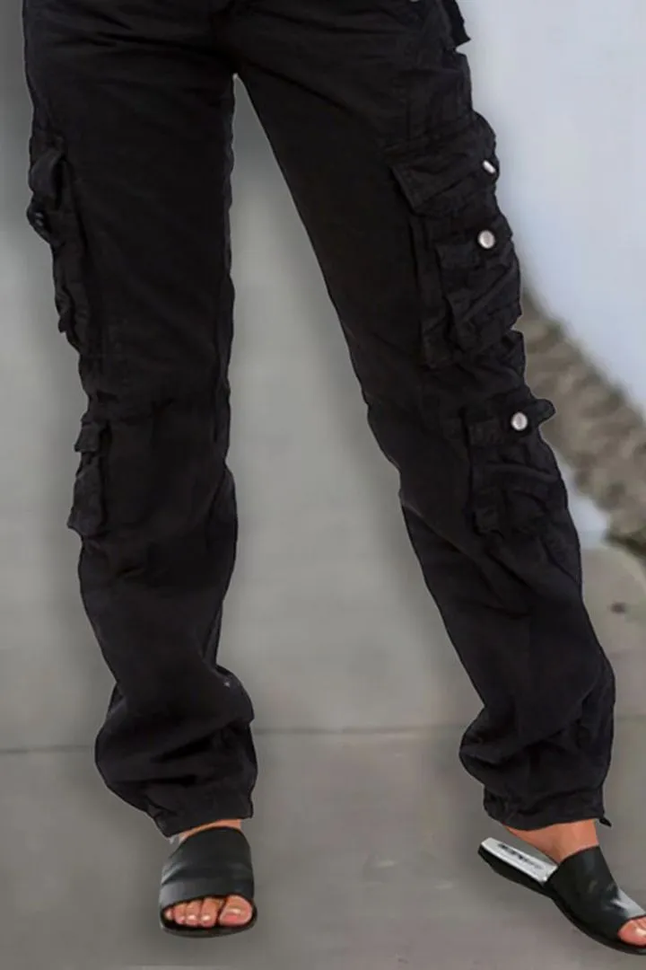 Drawstring Hem Flap Pocket Cargo Pants Without Belt
