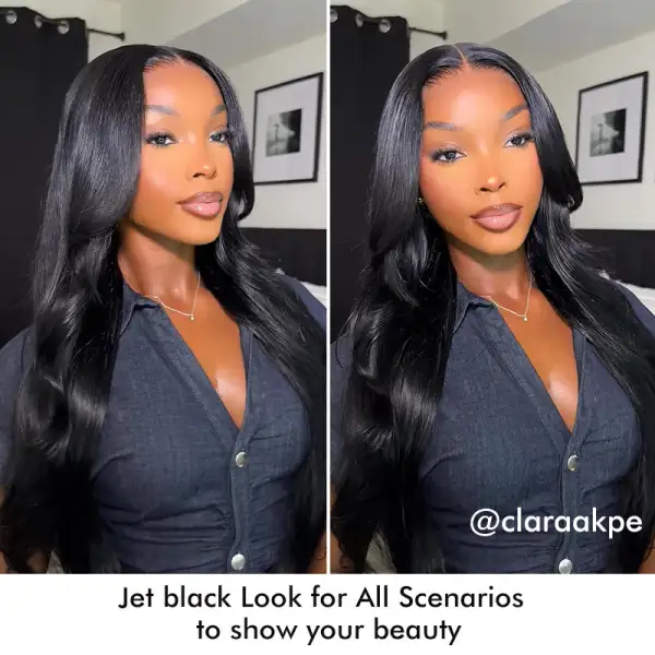 #1 Jet Black Glueless 7×6 Lace Loose Body Wave Wig Human Hair Sterly Hair